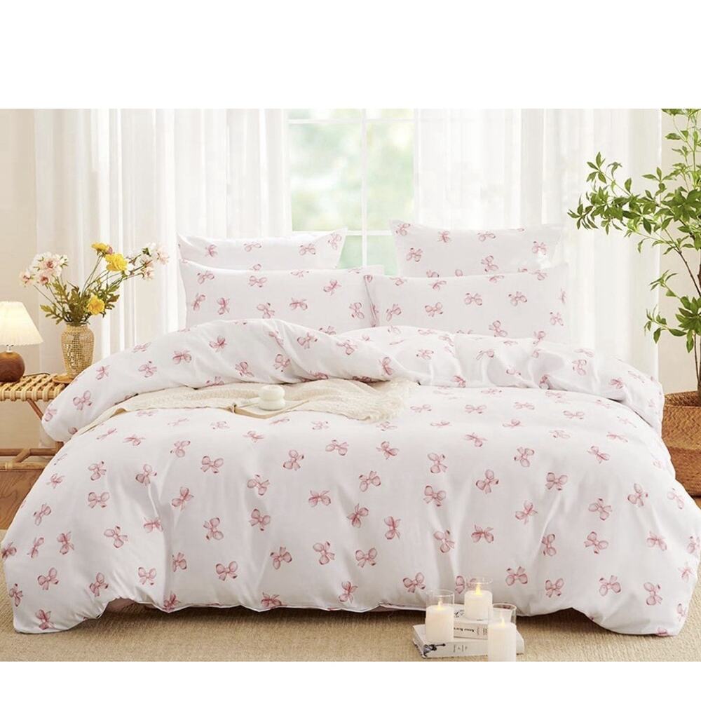 Twin 2 Pc Duvet Cover for Girls' Room Pink Bowknot New